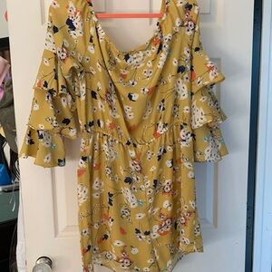 Floral Yellow Ruffle Sleeve Dress